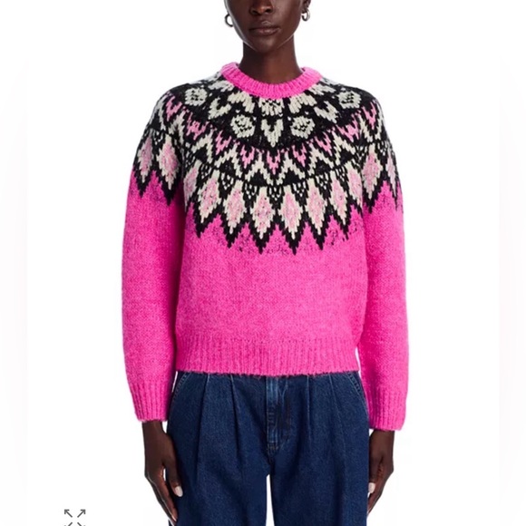 AQUA Bloomingdale’s exclusive Fair Isle Crewneck Sweater Pink NWT - Picture 2 of 12